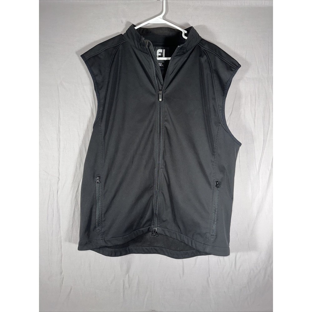 Footjoy Vest Mens L Black Golf Full Zip Sleeveless Mock Stretch